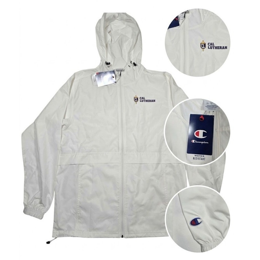 Champion Cal Lutheran Rain Windbreaker Jacket Hooded White Mens M NWT Gorpcore